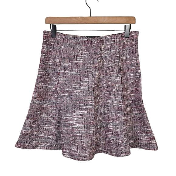 LOFT NWT Red Black White Tweed Textured Pleated Pull On Flare Skater Skirt - Picture 4 of 9
